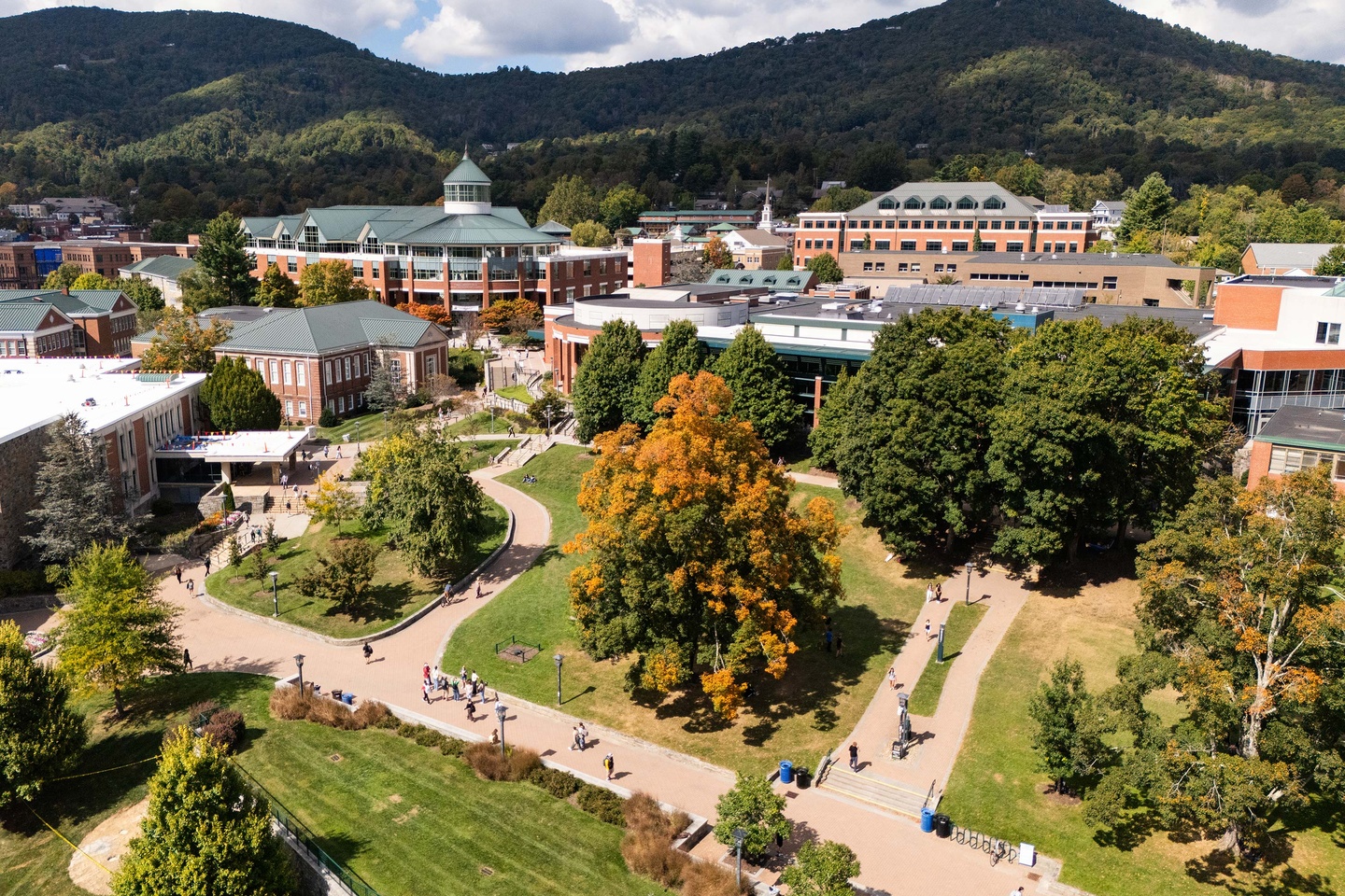 Arial view of App State campus in early fall