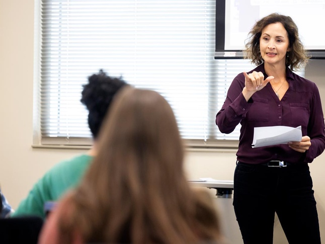 Speaker giving a presentation to a class
